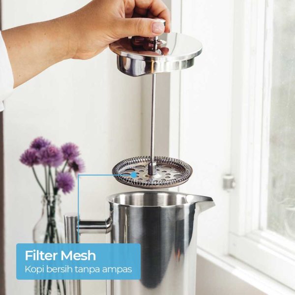 One Two Cups French Press Coffee Maker Pot Stainless Steel 1000ml
