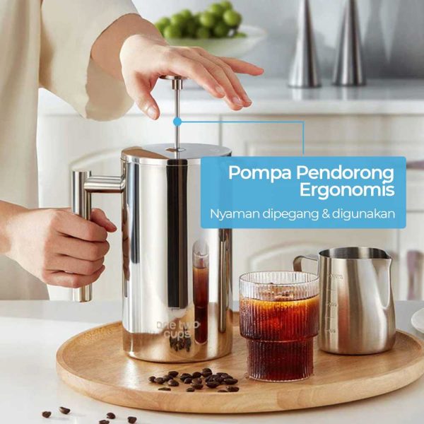 One Two Cups French Press Coffee Maker Pot Stainless Steel 1000ml