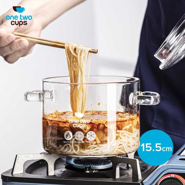 One Two Cups Pot Panci Masak Stewing Soup Pot Glass 15,5cm