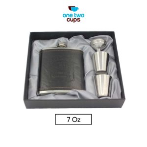 One Two Cups Botol Bir Hip Flask Stainless Leather 7Oz with Shot Glass