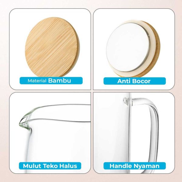 One Two Cups Teko Pitcher Teh Kopi Borosilicate Glass 1380ml - YS-6337