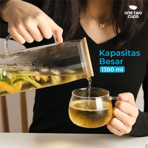 One Two Cups Teko Pitcher Teh Kopi Borosilicate Glass 1380ml - YS-6337