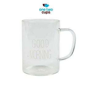 One Two Cups Gelas Glass Coffee Mug Desain Good Morning 400 ml - MD19