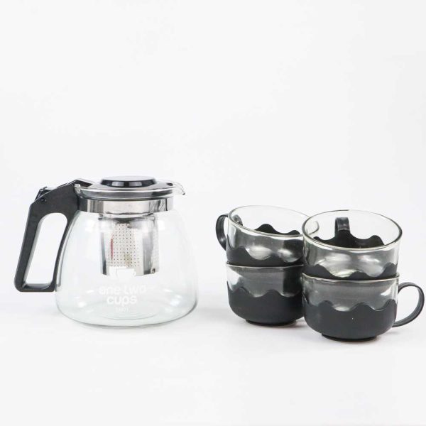 One Two Cups Teko Chinese Teapot Pitcher 950ml with 4 Gelas - EM01