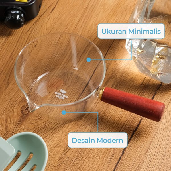 One Two Cups Panci Masak Kaca Glass Cooking Pot Wooden Handle - KC007