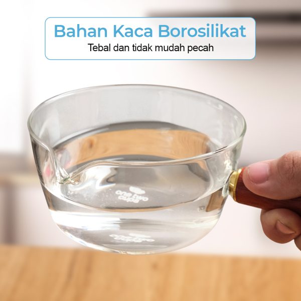 One Two Cups Panci Masak Kaca Glass Cooking Pot Wooden Handle - KC007