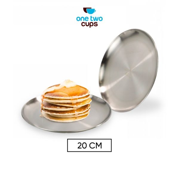 One Two Cups Piring Makan European Style Stainless Steel 20cm - Silver