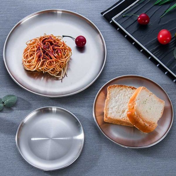 One Two Cups Piring Makan European Style Stainless Steel 20cm - Silver