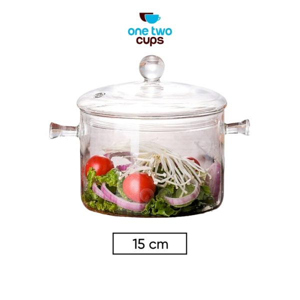 One Two Cups Pot Panci Masak Stewing Soup Pot Glass 15cm