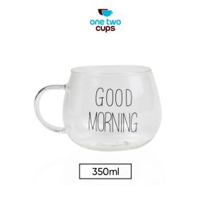 One Two Cups Cangkir Kopi Glass Coffee Mug Good Morning 350ml - 9H8D - Transparent