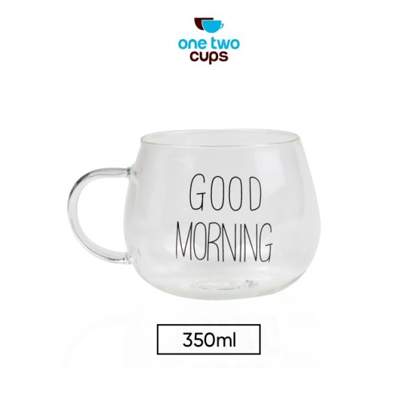 One Two Cups Cangkir Kopi Glass Coffee Mug Good Morning 350ml - 9H8D - Transparent