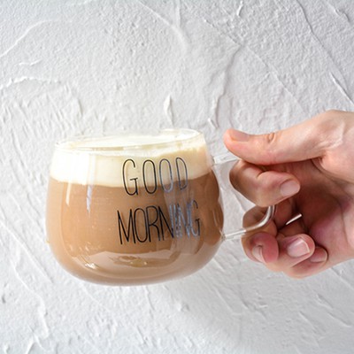 One Two Cups Cangkir Kopi Glass Coffee Mug Good Morning 350ml - 9H8D - Transparent