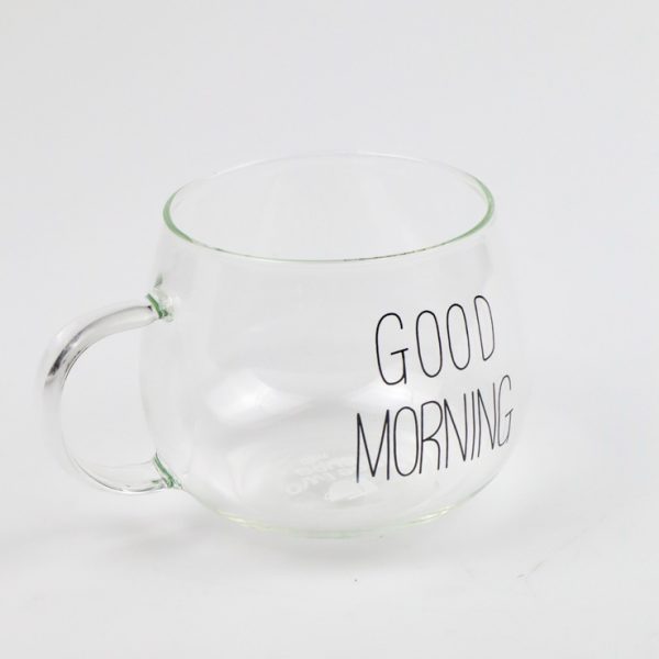 One Two Cups Cangkir Kopi Glass Coffee Mug Good Morning 350ml - 9H8D - Transparent