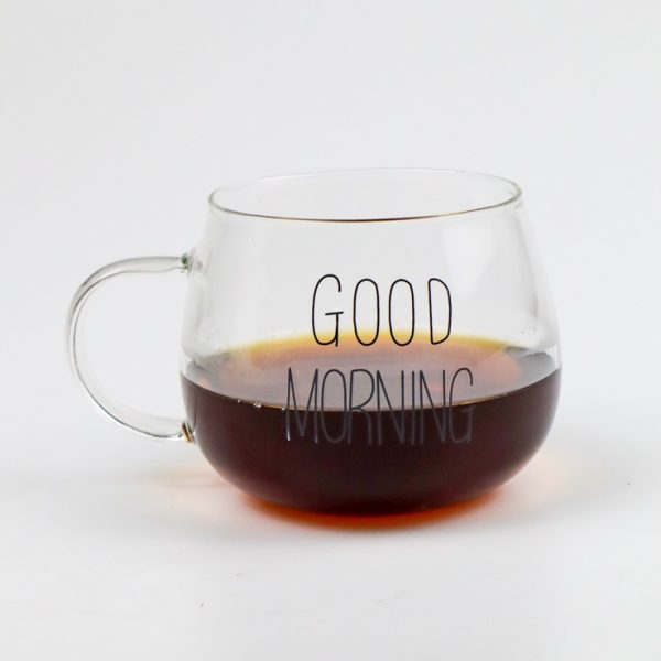 One Two Cups Cangkir Kopi Glass Coffee Mug Good Morning 350ml - 9H8D - Transparent