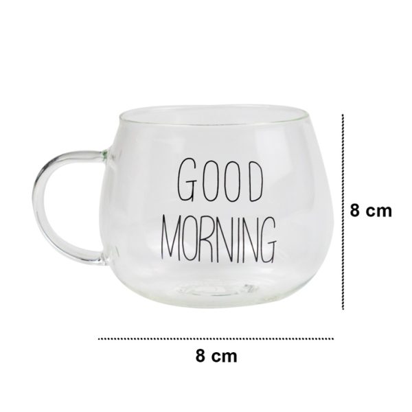 One Two Cups Cangkir Kopi Glass Coffee Mug Good Morning 350ml - 9H8D - Transparent