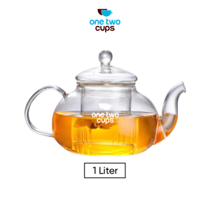 One Two Cups Teko Teh Kaca Tahan Panas Api with Saringan Glass Teapot - 8CV102-1 Liter