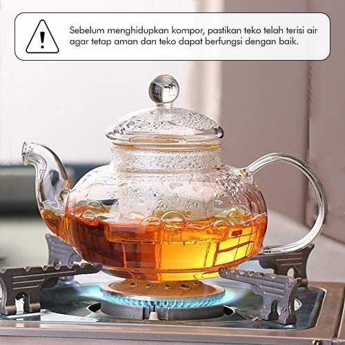 One Two Cups Teko Teh Kaca Tahan Panas Api with Saringan Glass Teapot - 8CV102-1 Liter