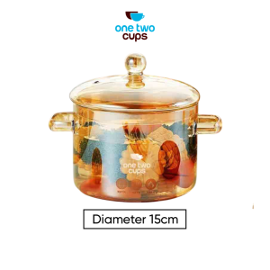 One Two Cups Panci Kaca Glass Cooking Pot Borosilicate Tahan Panas Api - YWJ-1265-15cm