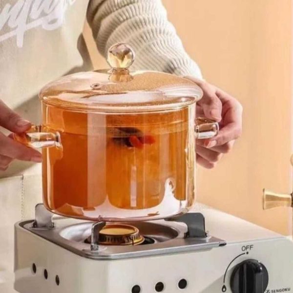 One Two Cups Panci Kaca Glass Cooking Pot Borosilicate Tahan Panas Api - YWJ-1265-15cm