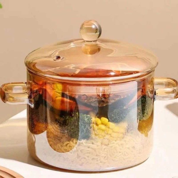One Two Cups Panci Kaca Glass Cooking Pot Borosilicate Tahan Panas Api - YWJ-1265-15cm