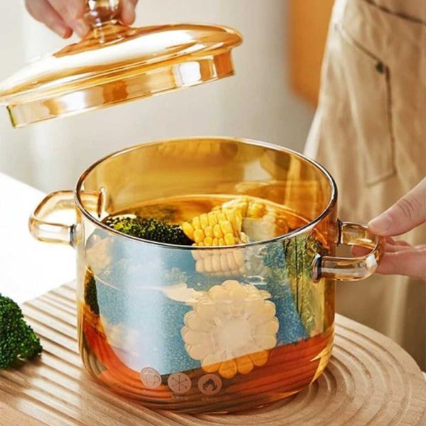 One Two Cups Panci Kaca Glass Cooking Pot Borosilicate Tahan Panas Api - YWJ-1265-15cm