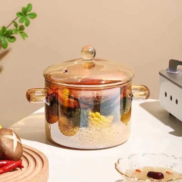 One Two Cups Panci Kaca Glass Cooking Pot Borosilicate Tahan Panas Api - YWJ-1265-15cm