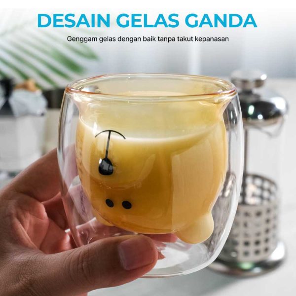 One Two Cups Gelas Beruang Double Wall Glass Insulated Cup 250ml - CIQ38