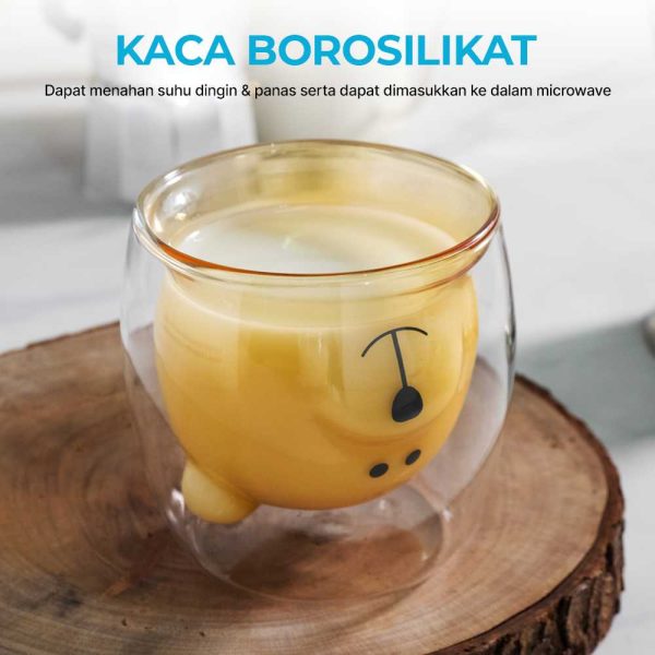 One Two Cups Gelas Beruang Double Wall Glass Insulated Cup 250ml - CIQ38