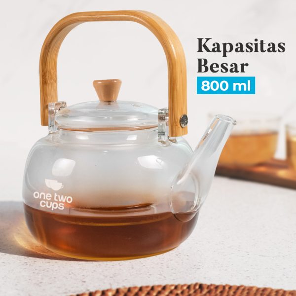 One Two Cups Teko Pitcher Gagang Kayu Glass Teapot Japanese Style - 8CV101-800ml