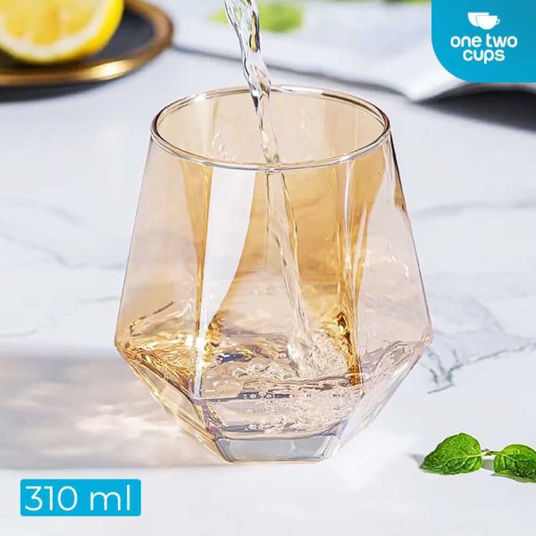 One Two Cups Gelas Minuman Diamond Crystal Borosilicate Glass 310ml - GW107-Gold