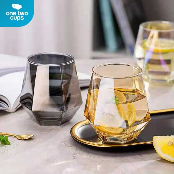 One Two Cups Gelas Minuman Diamond Crystal Borosilicate Glass 310ml - GW107-Gold
