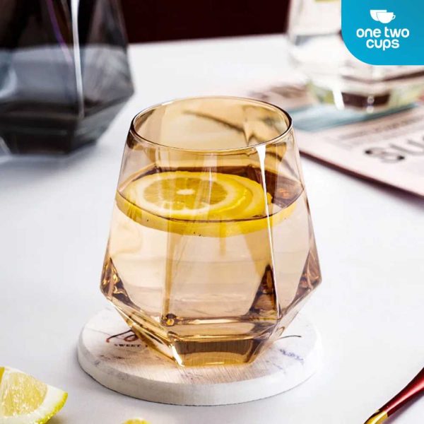 One Two Cups Gelas Minuman Diamond Crystal Borosilicate Glass 310ml - GW107-Gold
