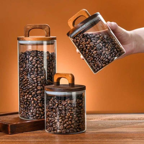 One Two Cups Toples Kaca Kedap Udara Sealed Food Storage Jar Wood Lid - CF170