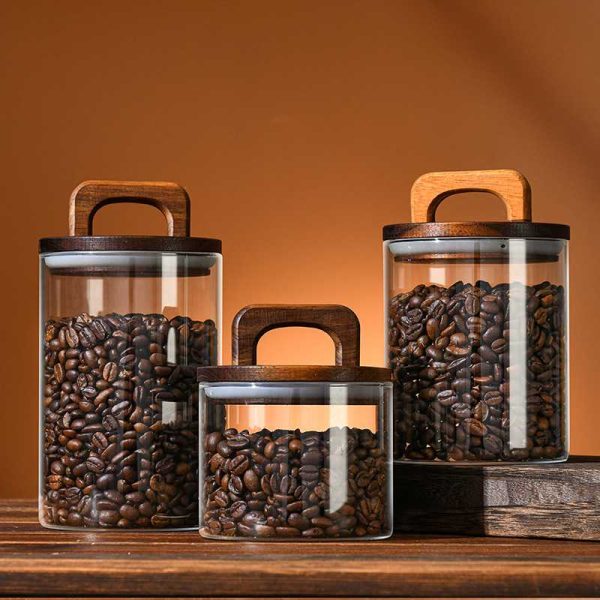 One Two Cups Toples Kaca Kedap Udara Sealed Food Storage Jar Wood Lid - CF170