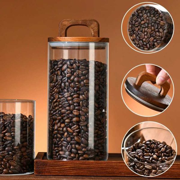 One Two Cups Toples Kaca Kedap Udara Sealed Food Storage Jar Wood Lid - CF170
