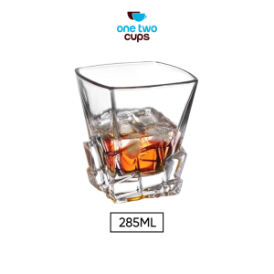 One Two Cups Gelas Whisky Crystal Cube Cut Rock Glass 285ml - YJ101