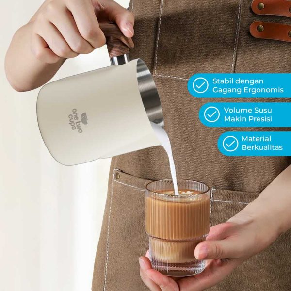 One Two Cups Gelas Milk Jug Latte Art Stainless Steel with Scale 600ML- LS9
