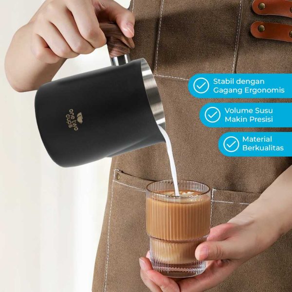 One Two Cups Gelas Milk Jug Latte Art Stainless Steel with Scale 900ML - LS9