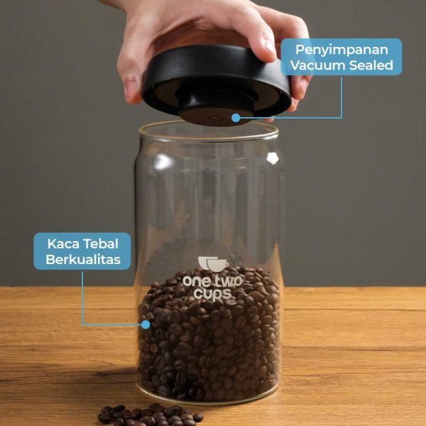 One Two Cups Toples Kaca Biji Kopi Coffee Beans Vacuum Sealed Lid - SE41 - Hitam