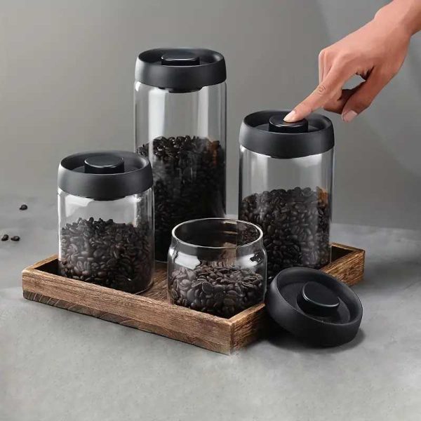 One Two Cups Toples Kaca Biji Kopi Coffee Beans Vacuum Sealed Lid - SE41 - Hitam