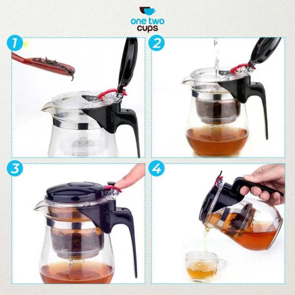 One Two Cups Teko Teh Kopi Kaca Tahan Panas dengan Saringan Pitcher - K1