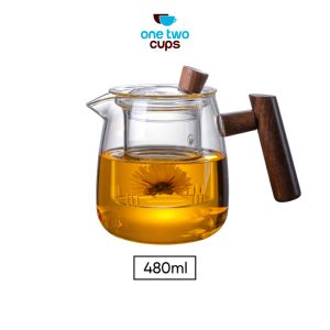 One Two Cups HMLOVE Teko Teh Kaca dengan Saringan Glass Teapot 480ml - HM4