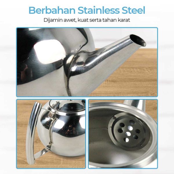 One Two Cups Teko Teh Kettle Pot 1 Liter with Filter - A2- silver