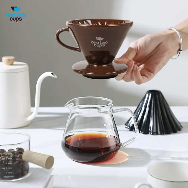 One Two Cups Filter Penyaring Kopi V60 Glass Coffee Filter Dripper - ZM00639 - Coklat