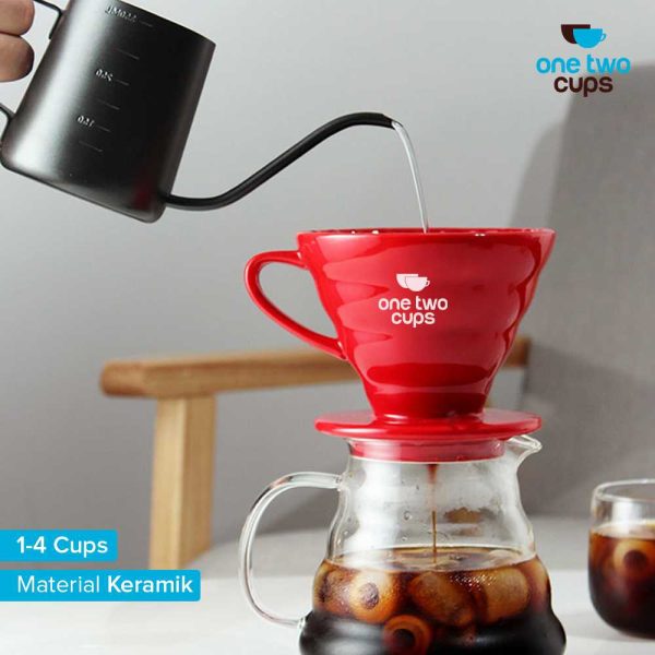 One Two Cups Filter Penyaring Kopi V60 Glass Coffee Filter Dripper - ZM00639 - Merah