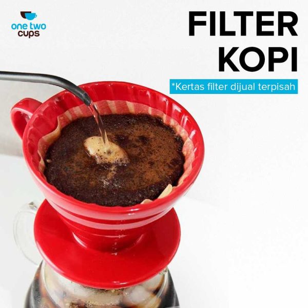 One Two Cups Filter Penyaring Kopi V60 Glass Coffee Filter Dripper - ZM00639 - Merah
