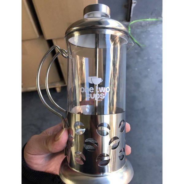 One Two Cups French Press Coffee Maker Pot Bean Pattern 350ml