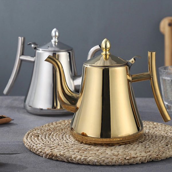 One Two Cups Teko Teh Teapot 1L Stainless Steel dengan Filter Gold atau Silver