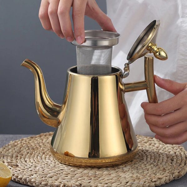 One Two Cups Teko Teh Teapot 1L Stainless Steel dengan Filter Gold atau Silver
