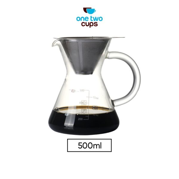 One Two Cups Coffee Maker Pot V60 Teko Kopi Barista 500ml with Filter